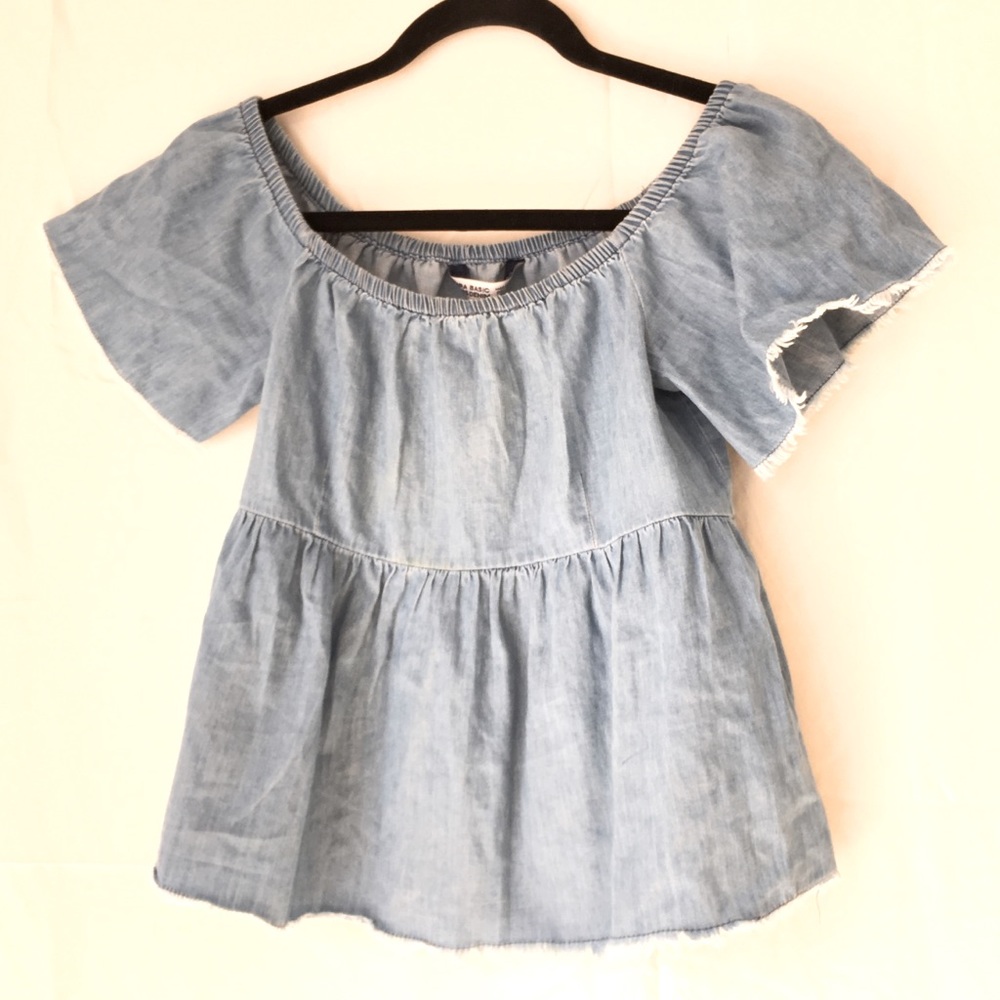 Zara 1975 Demin Off-the-shoulder Crop Top